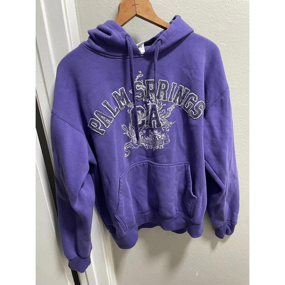 Y2K Palm Springs Purple Hoodie Letter Embroidery Sz L